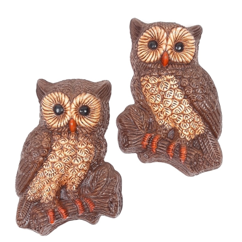 RETRO~Set of Two 70's Owl Wall Plaques